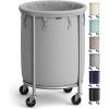 imageSONGMICS 635Gallon 240 L Laundry Basket with Wheels Rolling Round HeavyDuty Laundry Hamper Cart with Steel Frame and Removable Bag 2 Locking Wheels Cream White and Metallic Silver URLS012W01Gray  Metallic Silver