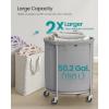 imageSONGMICS 635Gallon 240 L Laundry Basket with Wheels Rolling Round HeavyDuty Laundry Hamper Cart with Steel Frame and Removable Bag 2 Locking Wheels Cream White and Metallic Silver URLS012W01Gray  Metallic Silver