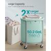 imageSONGMICS 635Gallon 240 L Laundry Basket with Wheels Rolling Round HeavyDuty Laundry Hamper Cart with Steel Frame and Removable Bag 2 Locking Wheels Cream White and Metallic Silver URLS012W01Mint Green  Metallic Silver