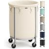 imageSONGMICS 635Gallon 240 L Laundry Basket with Wheels Rolling Round HeavyDuty Laundry Hamper Cart with Steel Frame and Removable Bag 2 Locking Wheels Cream White and Metallic Silver URLS012W01Cream White  Metallic Silver