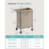 imageSONGMICS Laundry Basket with Wheels 4Section Rolling Laundry Hamper 686 Gallons 260 L Removable Liner Steel Frame with Handle 433 x 154 x 319 Inches Cream White URLS014W01Camel Brown