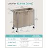 imageSONGMICS Laundry Basket with Wheels 4Section Rolling Laundry Hamper 686 Gallons 260 L Removable Liner Steel Frame with Handle 433 x 154 x 319 Inches Cream White URLS014W01Camel Brown