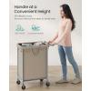 imageSONGMICS Laundry Basket with Wheels 4Section Rolling Laundry Hamper 686 Gallons 260 L Removable Liner Steel Frame with Handle 433 x 154 x 319 Inches Cream White URLS014W01Camel Brown