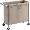 imageSONGMICS Laundry Basket with Wheels 4Section Rolling Laundry Hamper 686 Gallons 260 L Removable Liner Steel Frame with Handle 433 x 154 x 319 Inches Cream White URLS014W01Camel Brown