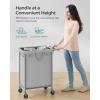 imageSONGMICS Laundry Basket with Wheels 4Section Rolling Laundry Hamper 686 Gallons 260 L Removable Liner Steel Frame with Handle 433 x 154 x 319 Inches Cream White URLS014W01Dove Grey