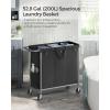 imageSONGMICS Laundry Basket with Wheels 4Section Rolling Laundry Hamper 686 Gallons 260 L Removable Liner Steel Frame with Handle 433 x 154 x 319 Inches Cream White URLS014W01Ink Black