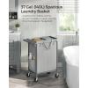 imageSONGMICS Laundry Basket with Wheels 4Section Rolling Laundry Hamper 686 Gallons 260 L Removable Liner Steel Frame with Handle 433 x 154 x 319 Inches Cream White URLS014W01Dove Grey