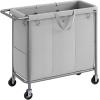 imageSONGMICS Laundry Basket with Wheels 4Section Rolling Laundry Hamper 686 Gallons 260 L Removable Liner Steel Frame with Handle 433 x 154 x 319 Inches Cream White URLS014W01Dove Grey