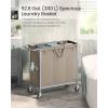 imageSONGMICS Laundry Basket with Wheels 4Section Rolling Laundry Hamper 686 Gallons 260 L Removable Liner Steel Frame with Handle 433 x 154 x 319 Inches Cream White URLS014W01Camel Brown