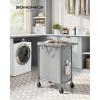 imageSONGMICS Laundry Basket with Wheels 4Section Rolling Laundry Hamper 686 Gallons 260 L Removable Liner Steel Frame with Handle 433 x 154 x 319 Inches Cream White URLS014W01Dove Grey