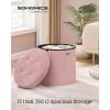 imageSONGMICS Mazie Collection  Round Storage Ottoman Folding Footrest Stool with Removable Lid Easy Assembly Teddy Fleece Vanity Stool for Bedroom Living Room Entryway Cream White ULSF606W01Jelly Pink