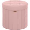 imageSONGMICS Mazie Collection  Round Storage Ottoman Folding Footrest Stool with Removable Lid Easy Assembly Teddy Fleece Vanity Stool for Bedroom Living Room Entryway Cream White ULSF606W01Jelly Pink