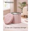 imageSONGMICS Mazie Collection  Round Storage Ottoman Folding Footrest Stool with Removable Lid Easy Assembly Teddy Fleece Vanity Stool for Bedroom Living Room Entryway Cream White ULSF606W01Jelly Pink