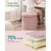 imageSONGMICS Mazie Collection  Round Storage Ottoman Folding Footrest Stool with Removable Lid Easy Assembly Teddy Fleece Vanity Stool for Bedroom Living Room Entryway Cream White ULSF606W01Jelly Pink