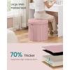 imageSONGMICS Mazie Collection  Round Storage Ottoman Folding Footrest Stool with Removable Lid Easy Assembly Teddy Fleece Vanity Stool for Bedroom Living Room Entryway Cream White ULSF606W01Jelly Pink