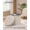 imageSONGMICS Mazie Collection  Round Storage Ottoman Folding Footrest Stool with Removable Lid Easy Assembly Teddy Fleece Vanity Stool for Bedroom Living Room Entryway Cream White ULSF606W01Cappuccino Beige