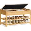 imageSONGMICS Storage Bench Bamboo Shoe Rack Entryway Furniture 315 Inches Wide Hidden Storage Compartments 2Tier Shoe Shelves for Entryway Living Room Bedroom Dorm Ink Black ULSB056B01Natural Beige