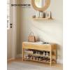 imageSONGMICS Storage Bench Bamboo Shoe Rack Entryway Furniture 315 Inches Wide Hidden Storage Compartments 2Tier Shoe Shelves for Entryway Living Room Bedroom Dorm Ink Black ULSB056B01Natural Beige