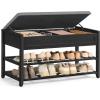 imageSONGMICS Storage Bench Bamboo Shoe Rack Entryway Furniture 315 Inches Wide Hidden Storage Compartments 2Tier Shoe Shelves for Entryway Living Room Bedroom Dorm Ink Black ULSB056B01Ink Black