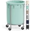 imageSONGMICS 635Gallon 240 L Laundry Basket with Wheels Rolling Round HeavyDuty Laundry Hamper Cart with Steel Frame and Removable Bag 2 Locking Wheels Cream White and Metallic Silver URLS012W01Mint Green  Metallic Silver
