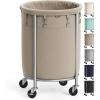imageSONGMICS 635Gallon 240 L Laundry Basket with Wheels Rolling Round HeavyDuty Laundry Hamper Cart with Steel Frame and Removable Bag 2 Locking Wheels Cream White and Metallic Silver URLS012W01Camel Brown  Metallic Silver