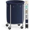 imageSONGMICS 635Gallon 240 L Laundry Basket with Wheels Rolling Round HeavyDuty Laundry Hamper Cart with Steel Frame and Removable Bag 2 Locking Wheels Cream White and Metallic Silver URLS012W01Charcoal Blue  Metallic Silver
