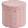 imageSONGMICS Mazie Collection  Round Storage Ottoman Folding Footrest Stool with Removable Lid Easy Assembly Teddy Fleece Vanity Stool for Bedroom Living Room Entryway Cream White ULSF606W01Jelly Pink