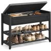 imageSONGMICS Storage Bench Bamboo Shoe Rack Entryway Furniture 315 Inches Wide Hidden Storage Compartments 2Tier Shoe Shelves for Entryway Living Room Bedroom Dorm Ink Black ULSB056B01Ink Black