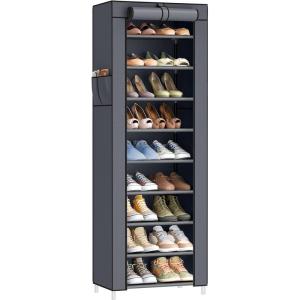 imageSONGMICS 10Tier Shoe Rack Shoe Storage Cabinet with Dustproof Cover FreeStanding Storage Organizer for Closet Entryway Hold 20 Pairs of Shoes for Sneakers High Heels Gray URXJ034GN02Grey
