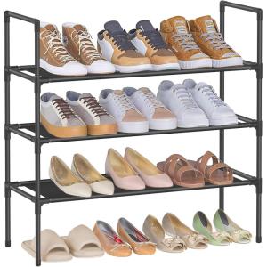imageSONGMICS 3Tier Shoe Rack Shoe Storage for Hallway Closet Slim and SpaceSaving Metal Frame NonWoven Fabric Shelves Black ULSH043BH01