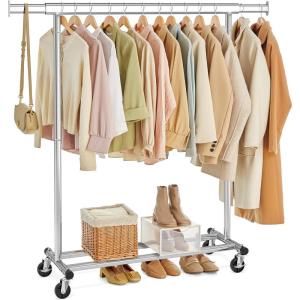 imageSONGMICS Clothes Rack with Wheels HeavyDuty Clothing Rack for Hanging Clothes Portable 177 x 63787 x 636 Inches with Extendable Rail 330 lb Load Capacity Silver UHSR175E01Silver