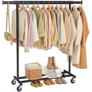 imageSONGMICS Clothes Rack with Wheels HeavyDuty Clothing Rack for Hanging Clothes Portable 177 x 63787 x 636 Inches with Extendable Rail 330 lb Load Capacity Silver UHSR175E01Black