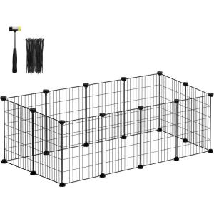 imageSONGMICS Pet Playpen Small Animal Cage Pet Fence with Cable Ties DIY Metal Enclosure for Guinea Pigs Hamsters Rabbits Hedgehogs White ULPI001W01Black