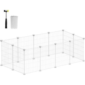 imageSONGMICS Pet Playpen Small Animal Cage Pet Fence with Cable Ties DIY Metal Enclosure for Guinea Pigs Hamsters Rabbits Hedgehogs White ULPI001W01White