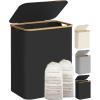 imageSONGMICS Laundry Hamper with Lid Large Laundry Basket 238 Gallons 90L Removable Mesh Liner Bamboo Handles Collapsible 165 x 126 x 278 Inches Cream White ULCB509W01Ink Black