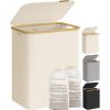 imageSONGMICS Laundry Hamper with Lid Large Laundry Basket 238 Gallons 90L Removable Mesh Liner Bamboo Handles Collapsible 165 x 126 x 278 Inches Cream White ULCB509W01Cream White
