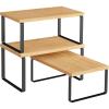 imageSONGMICS Cabinet Organizer Shelf Set of 3 Kitchen Counter Shelves Kitchen Storage Spice Rack Stackable Expandable Ink Black and Natural Beige UKCS014YL03Ink Black  Natural Beige