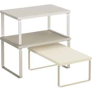 imageSONGMICS Cabinet Organizer Shelf Set of 3 Kitchen Counter Shelves Kitchen Storage Spice Rack Stackable Expandable Ink Black and Natural Beige UKCS014YL03Sand Beige