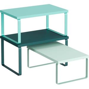 imageSONGMICS Cabinet Organizer Shelf Set of 3 Kitchen Counter Shelves Kitchen Storage Spice Rack Stackable Expandable Ink Black and Natural Beige UKCS014YL03Green