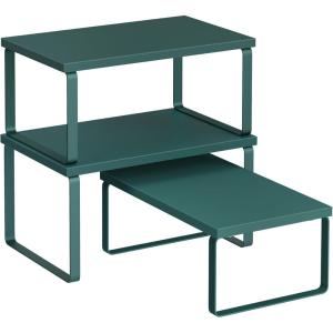 imageSONGMICS Cabinet Organizer Shelf Set of 3 Kitchen Counter Shelves Kitchen Storage Spice Rack Stackable Expandable Ink Black and Natural Beige UKCS014YL03Cascade Green