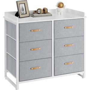 imageSONGMICS Kids Dresser with 6 Drawers Boys Girls Dresser with WaterResistant Tabletop Storage Organizer Cabinet for Bedroom Hallway Beige UGKR101K01Grey