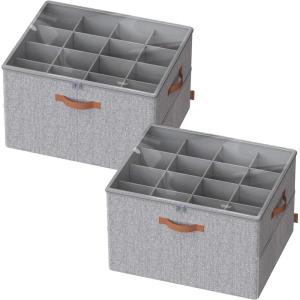 imageSONGMICS Shoe Organizers for Closet Pack 2 Shoe Storage Bins Fits 32 Pairs Fabric Containers with Handles and Clear Cover Adjustable Dividers Customizable Dove Gray ULSP556G01