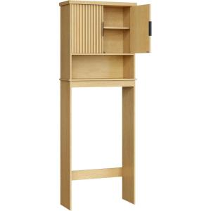 imageVASAGLE MAXE Collection  Over The Toilet Storage Cabinet 236Inch Wide Mid Century Modern Bathroom Organizer with Fluted Doors Adjustable Shelf SpaceSaving Oak Beige UBTS028YC01SOak Beige