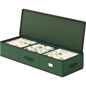 imageSONGMICS Christmas Ornament Storage Box 96 Slots of 3 Inches 38 x 132 x 69 Inches Bauble Storage Box with Dividers Oxford Fabric Zippers Side Handles Under the Bed Forest Green URFB042C01Forest Green