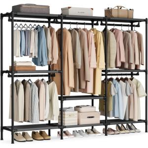 image:imageSONGMICS Clothes Rack Portable Closet HeavyDuty Wardrobe Closet Organizer with Hanging Rails and Shelves 799 Inches Tall Total Load 297 lb Easy Assembly for Bedroom Ink Black URDR212BZ01898 L x 177W x 799H