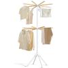 image:imageSONGMICS Clothes Drying Rack with Bamboo Hanging Rods Foldable Metal Laundry Rack SpaceSaving FreeStanding Airer Indoor Use White and Natural ULLR516W012 Tier