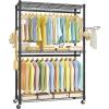 image:imageSONGMICS HeavyDuty Rolling Clothes Rack Garment Rack Portable Closet 354Inch Wide Clothing Rack on Wheels with Adjustable Mesh Shelves and Hanging Rails Hooks Ink Black ULGR413B01Large