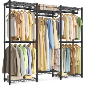 image:imageSONGMICS HeavyDuty Clothes Rack Garment Rack Portable Closet 864Inch Wide Clothing Rack with Adjustable Mesh Shelves and Hanging Rails Ink Black ULGR434B01Small