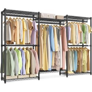 image:imageSONGMICS HeavyDuty Clothes Rack Garment Rack Portable Closet 864Inch Wide Clothing Rack with Adjustable Mesh Shelves and Hanging Rails Ink Black ULGR434B01Large