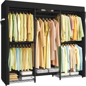 image:imageSONGMICS HeavyDuty Clothes Rack Garment Rack Portable Closet 864Inch Wide Clothing Rack with Adjustable Mesh Shelves and Hanging Rails Ink Black ULGR434B01with Fabric Cover